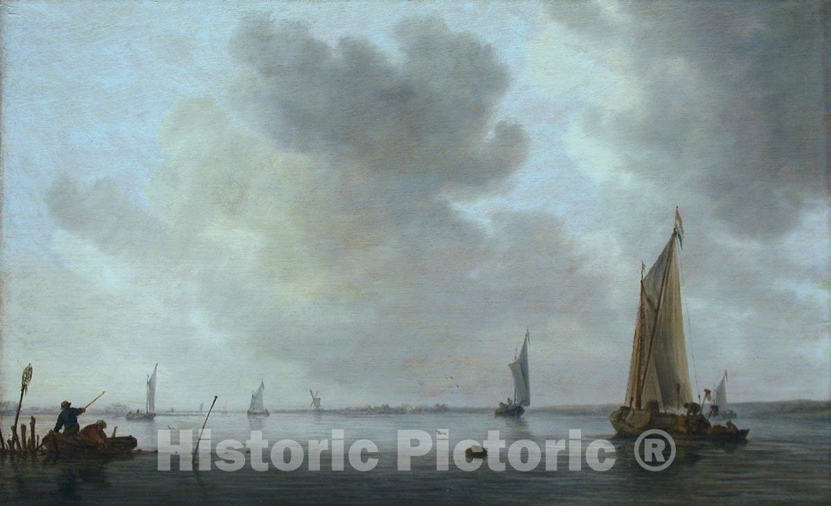 Art Print : Fishing Boats off an Estuary, Jan Van Goyen, c 1633, Vintage Wall Decor :