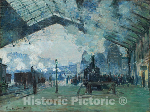 Art Print : Arrival of the Normandy Train, Gare Saint-Lazare, Claude Monet, c 1877, Vintage Wall Decor :