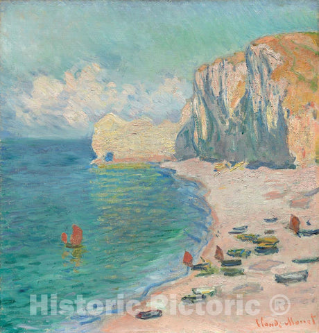 Art Print : etretat: The Beach and the Falaise dAmont, Claude Monet, c 1885, Vintage Wall Decor :