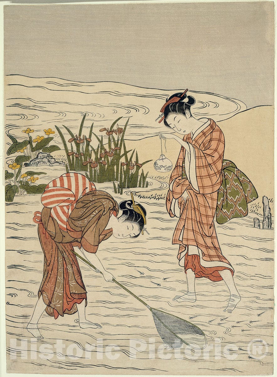 Art Print : Fishing in Shallow Water, Suzuki Harunobu, c 1768, Vintage Wall Decor :