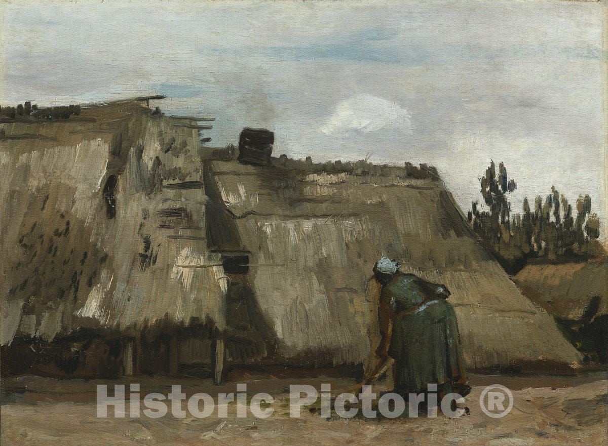 Art Print : A Peasant Woman Digging in Front of Her Cottage, Vincent Van Gogh, c 1913, Vintage Wall Decor :