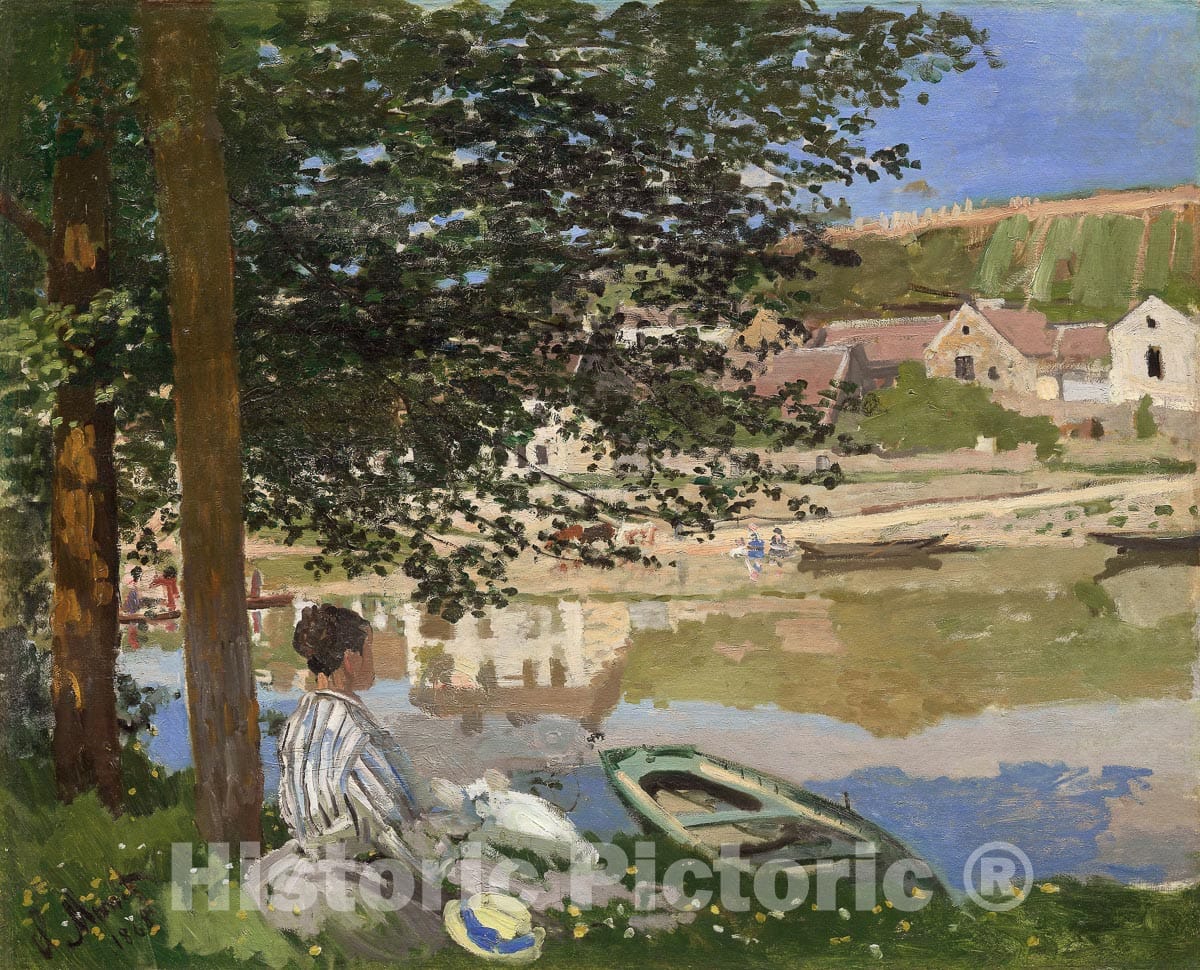 Art Print : On the Bank of the Seine, Bennecourt, Claude Monet, c 1886, Vintage Wall Decor :