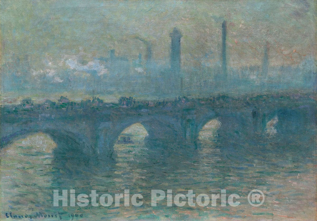 Art Print : Waterloo Bridge, Gray Weather, Claude Monet, c 1627, Vintage Wall Decor :