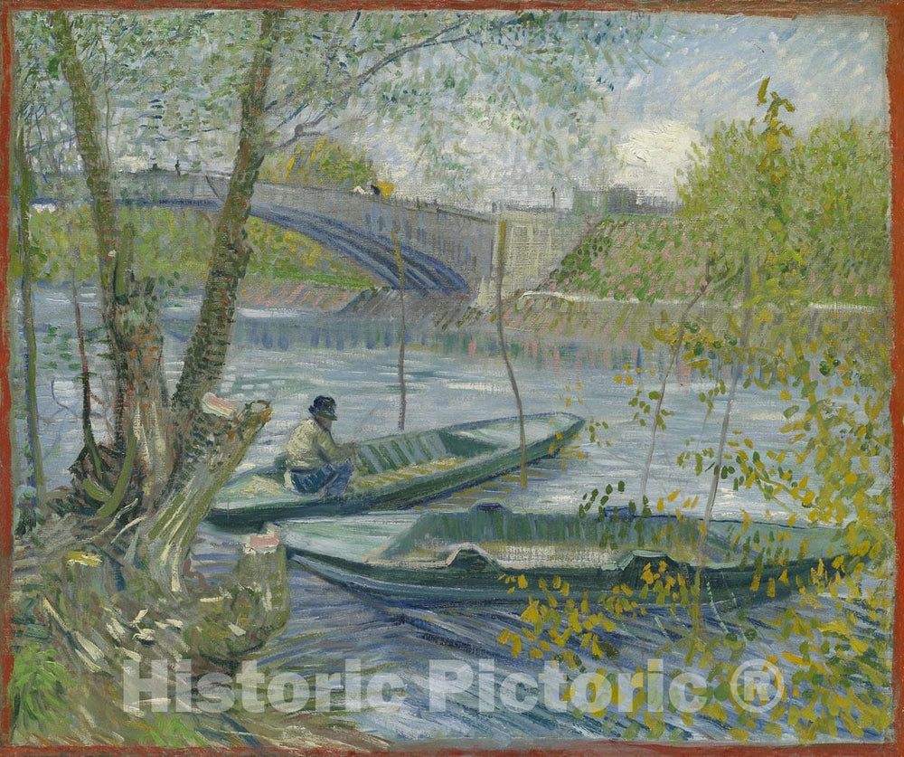 Art Print : Fishing in Spring, the Pont de Clichy (AsniÃ¨res), Vincent Van Gogh, c 1899, Vintage Wall Decor :