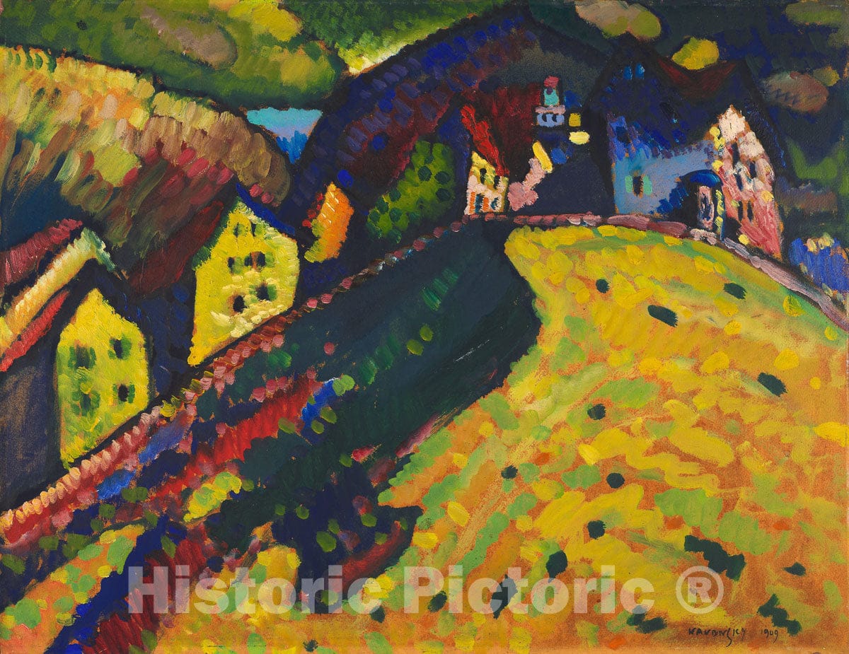 Art Print : Houses at Murnau, Vasily Kandinsky, c 1936, Vintage Wall Decor :