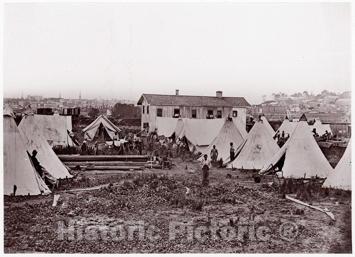 Photo Print : Andrew Joseph Russell - Locomotive #56, U.S. Military Railroad/City Point. Troops Ready to be Taken to The Front by Rail : Vintage Wall Art