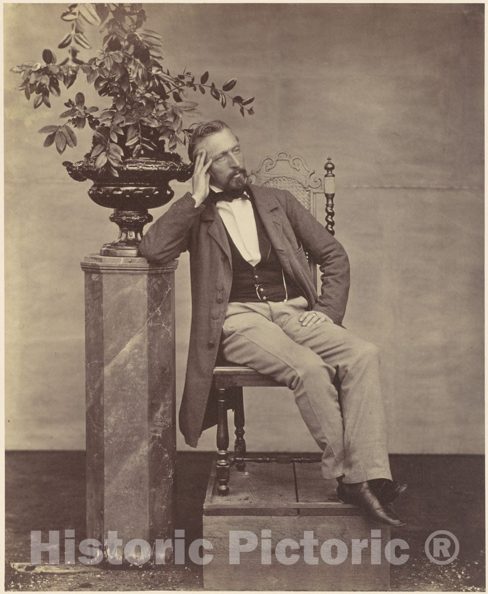 Photo Print : Franz Antoine - Mathias Höusermann Seated with Elbow on Pedestal Holding a vase of Flowers : Vintage Wall Art