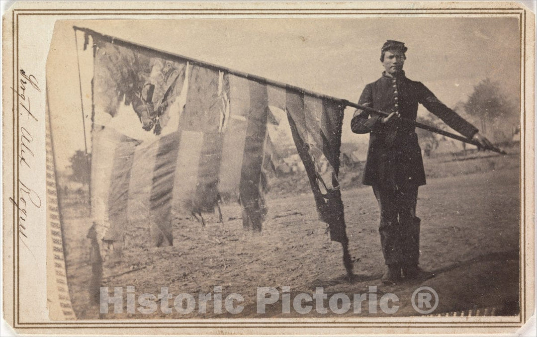 Photo Print : Sergeant Alex Rogers with Battle Flag - Artist: Unknown - Created: c1863 : Vintage Wall Art