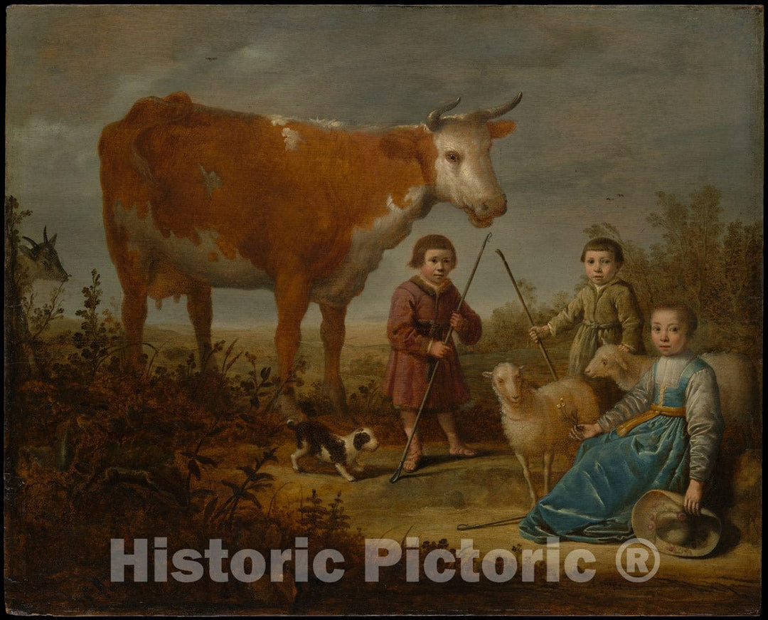 Art Print : Aelbert Cuyp - Children and a Cow : Vintage Wall Art