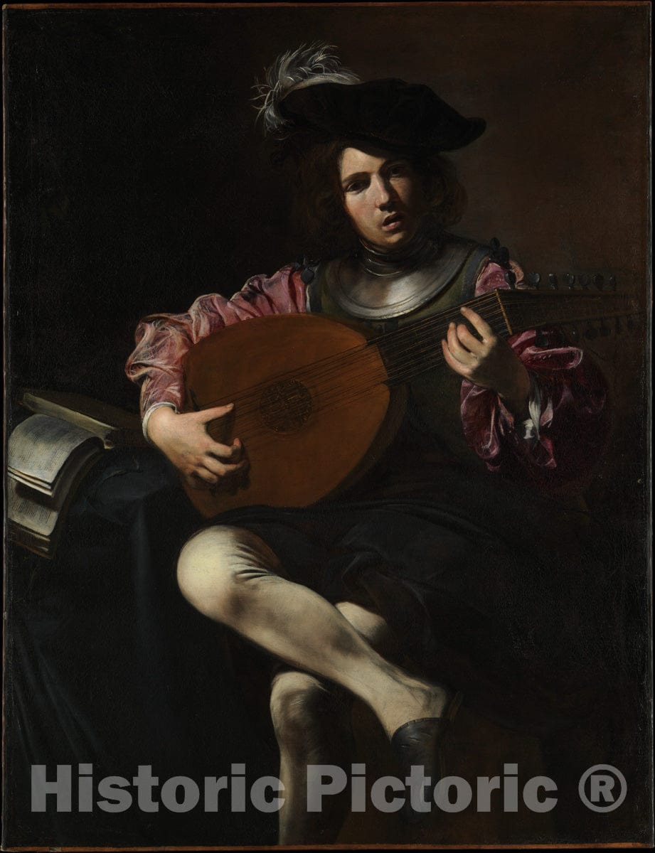 Art Print : Valentin de Boulogne - Lute Player : Vintage Wall Art