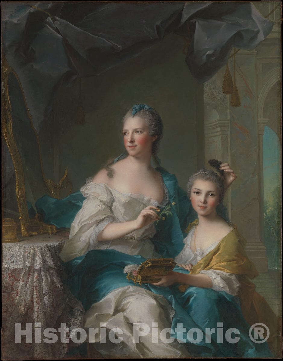 Art Print : Jean Marc Nattier - Madame Marsollier and Her Daughter : Vintage Wall Art