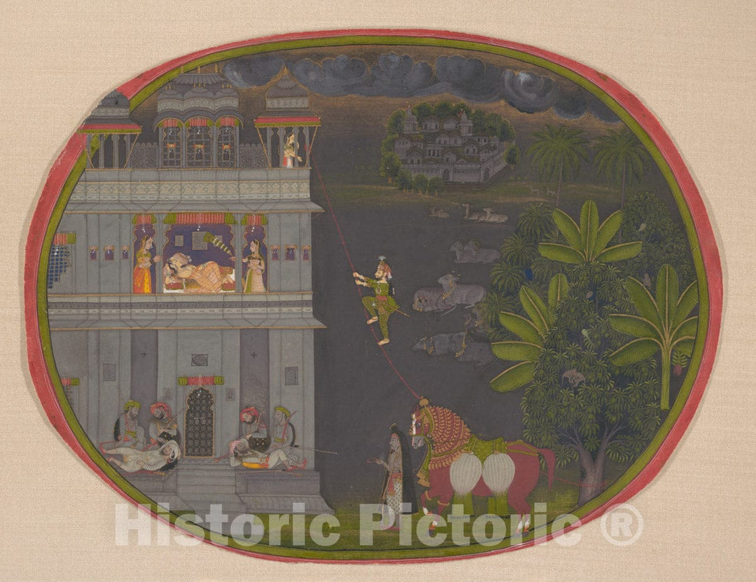 Art Print : Chokha - Escapade at Night: - India (Rajasthan, Mewar) : Vintage Wall Art