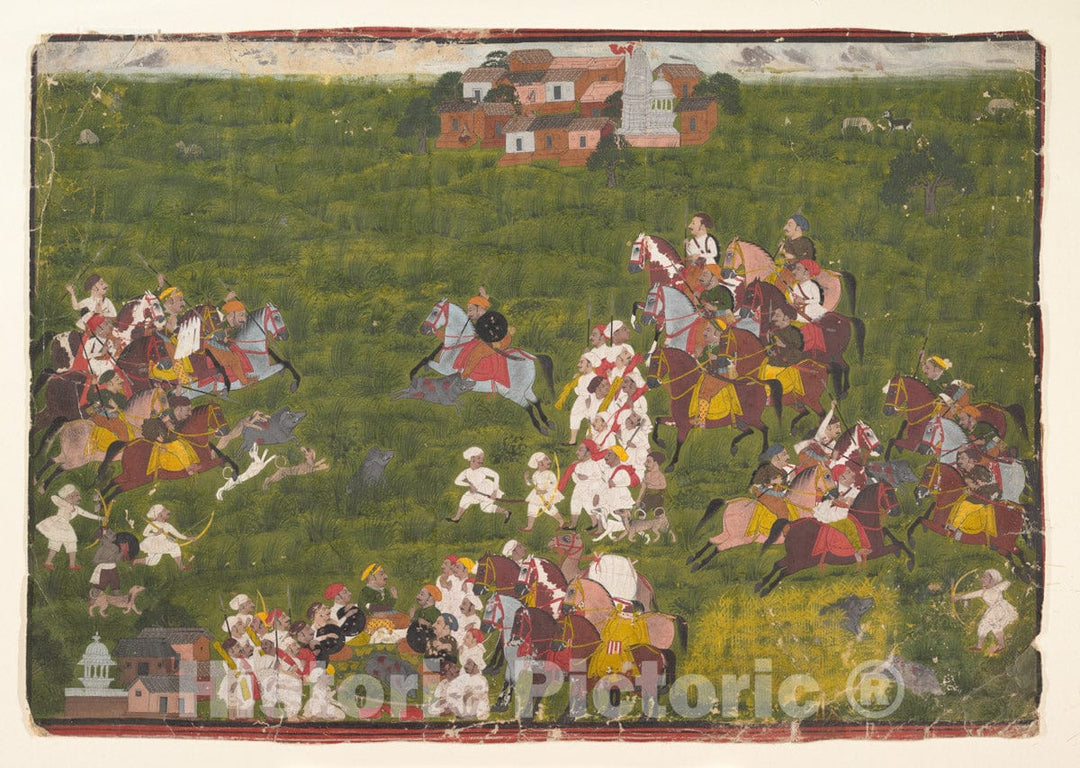 Art Print : Maharana Sangram Singh Hunting Wild Boar : Vintage Wall Art