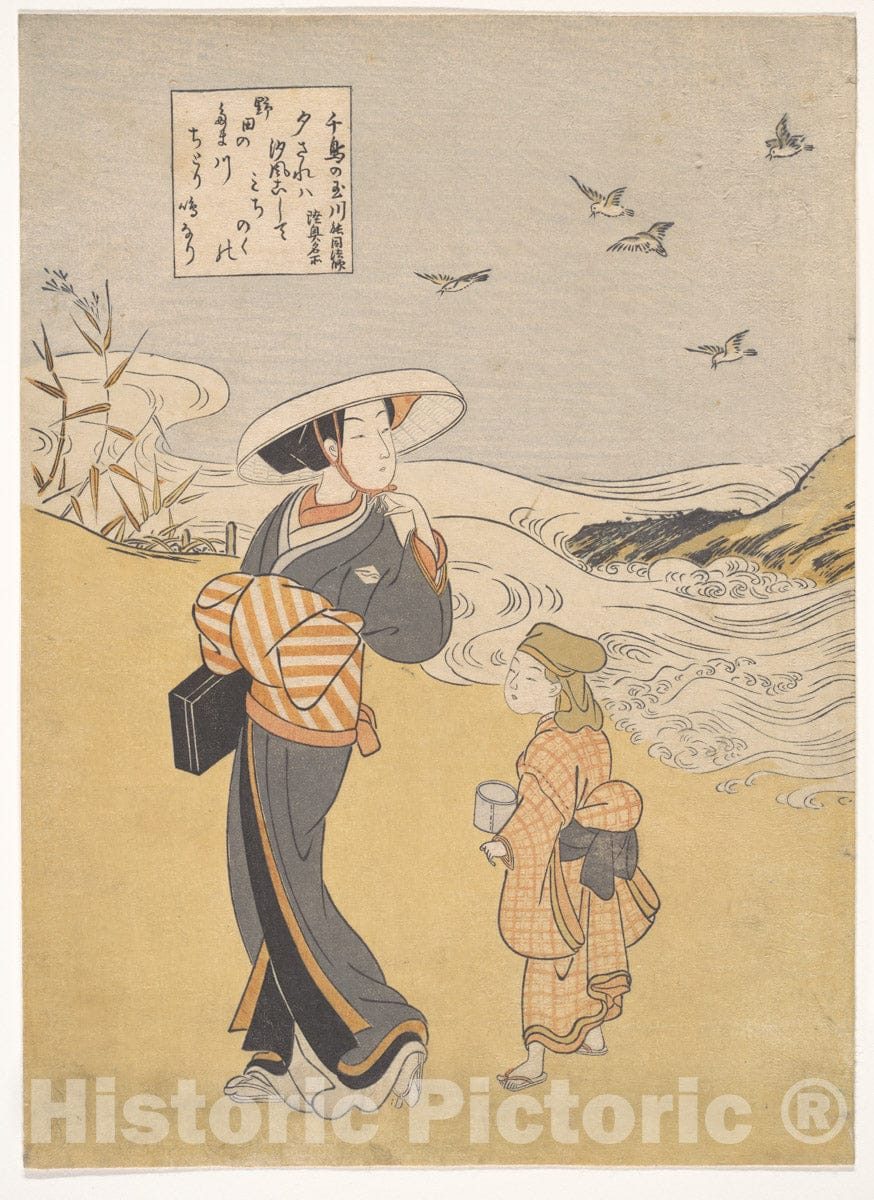 Art Print : “The Jewel River of Plovers, a Famous Place in Mutsu Province,” - Artist: Suzuki Harunobu - Created: : Vintage Wall Art