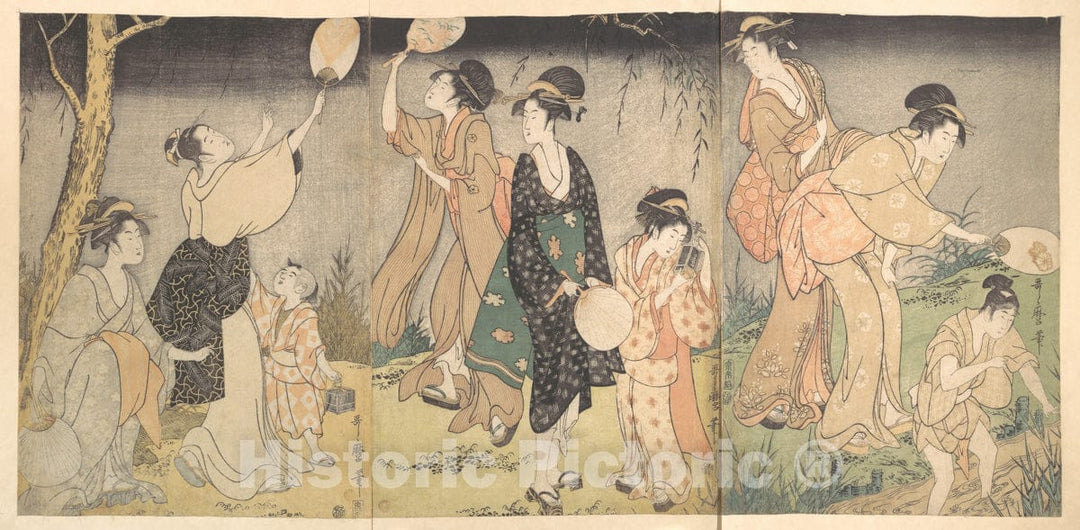 Art Print : Kitagawa Utamaro - Catching Fireflies (Hotaru gari) - Japan : Vintage Wall Art