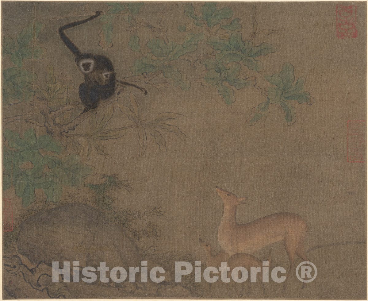 Art Print : Unidentified Artist - Gibbons and Deer - China - Southern Song Dynasty (1127–1279) : Vintage Wall Art