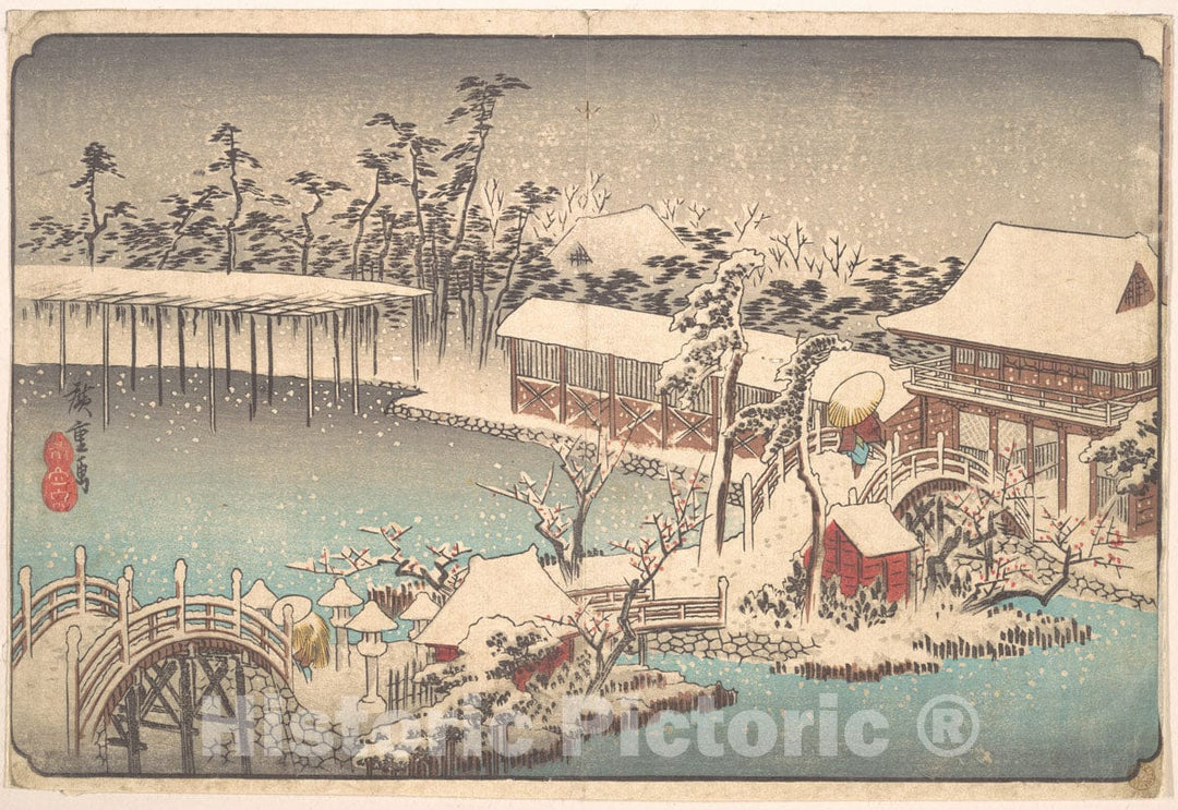 Art Print : Utagawa Hiroshige - Kameido Tenmangu Keidai no Yuki - Japan v.2 : Vintage Wall Art