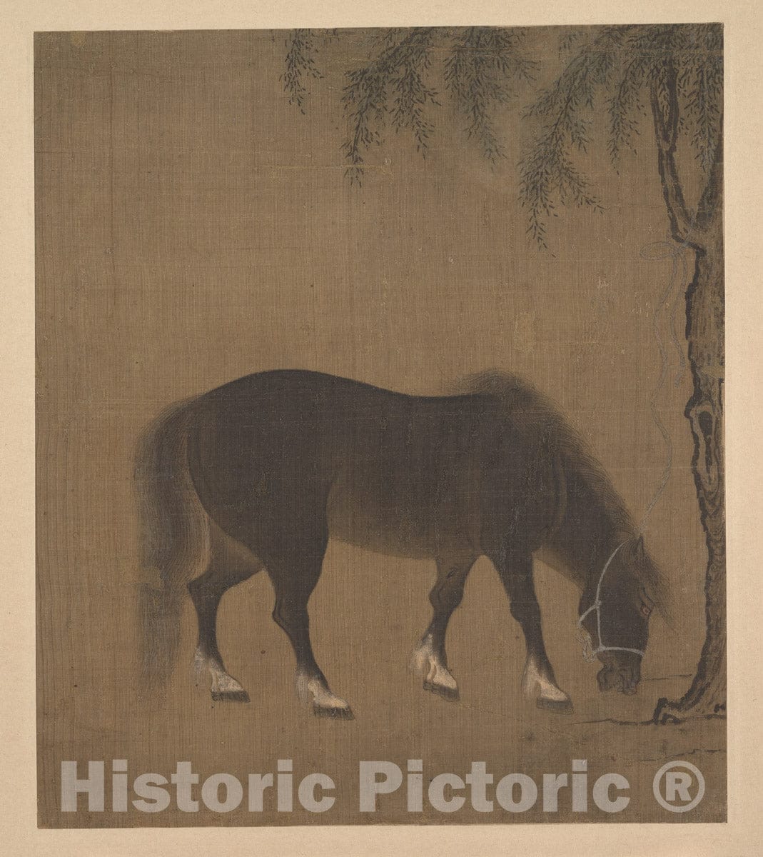 Art Print : Unidentified Artist - Horse and Willow Tree - China - Ming Dynasty (1368–1644) : Vintage Wall Art