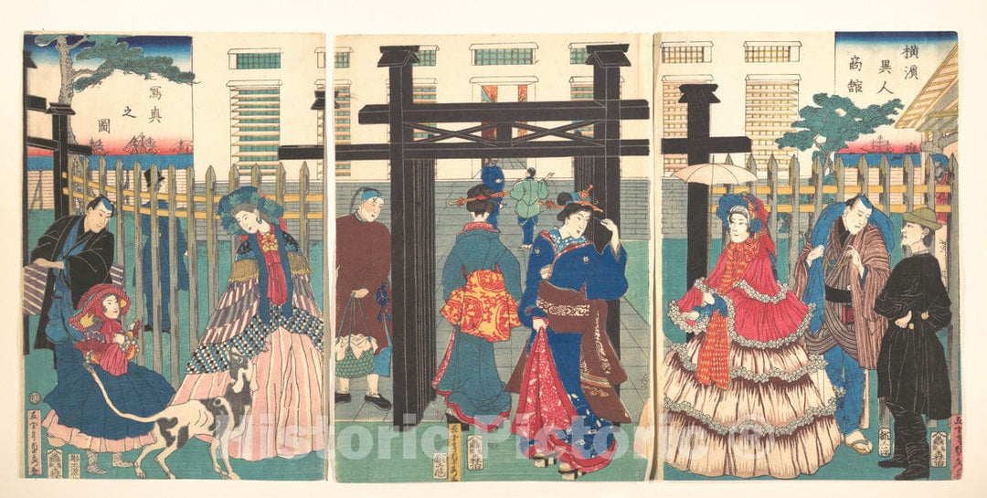 Art Print : Utagawa (Gountei) Sadahide - Foreign Business Establishment in Yokohama - Japan v.2 : Vintage Wall Art