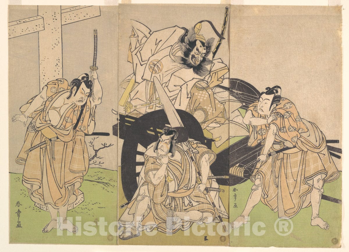 Art Print : Actors in The Play Sugawara’s Secrets of Calligraphy - Artist: Katsukawa Shunsh? - Created: 1776 : Vintage Wall Art