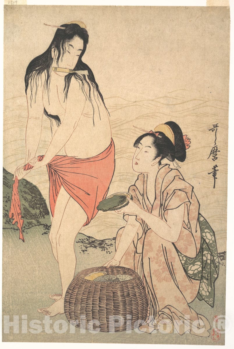 Art Print : Kitagawa Utamaro - The Awabi Fishers - Japan v.2 : Vintage Wall Art