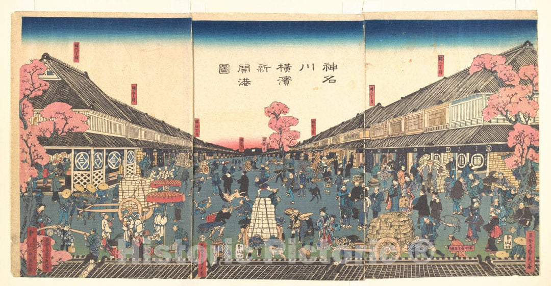 Art Print : Utagawa (Gountei) Sadahide - “The Newly Opened Port of Yokohama in Kanagawa Prefecture” - Japan : Vintage Wall Art