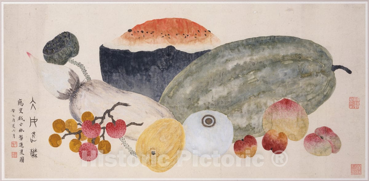 Art Print : Ding Fuzhi - Dish of Iced Summer Fruit - China : Vintage Wall Art