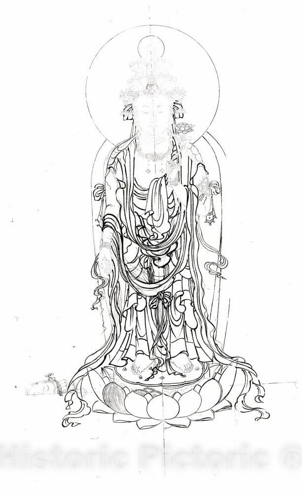 Art Print : Drawing of Eleven-Headed Kannon - Japan : Vintage Wall Art