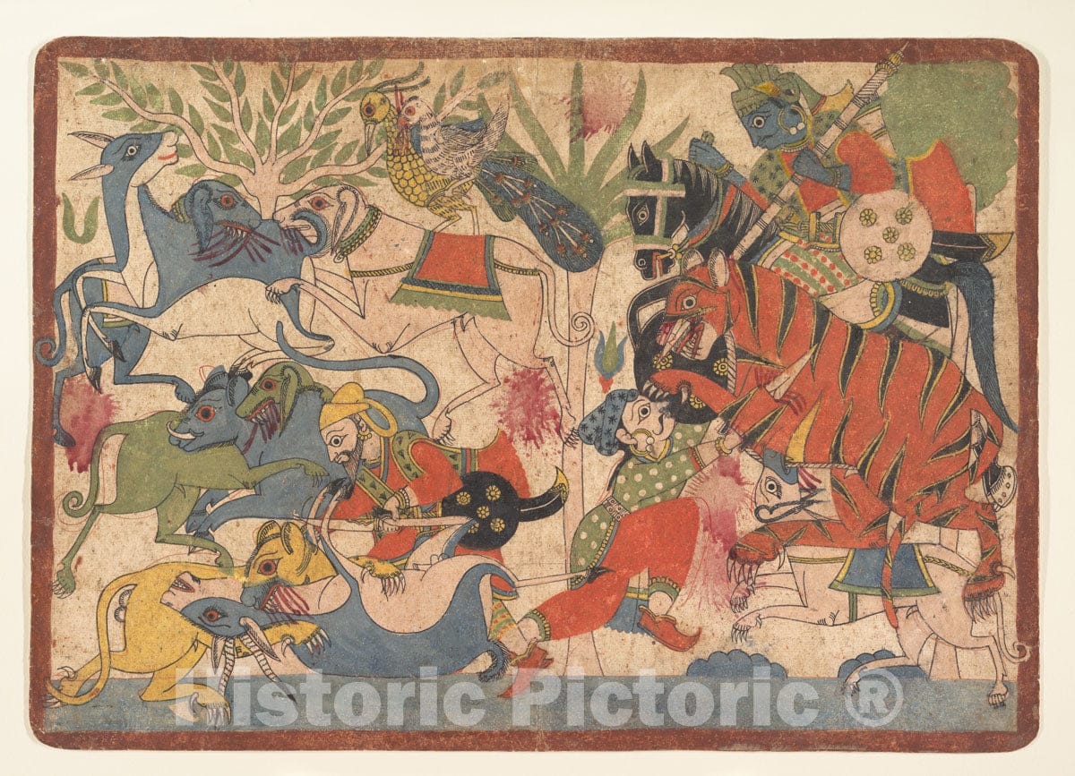 Art Print : “Royal Hunt,” folio from a Mahabharata : Vintage Wall Art