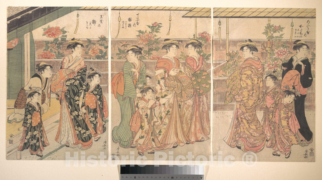 Art Print : Torii Kiyonaga - The Peony Show - Japan : Vintage Wall Art