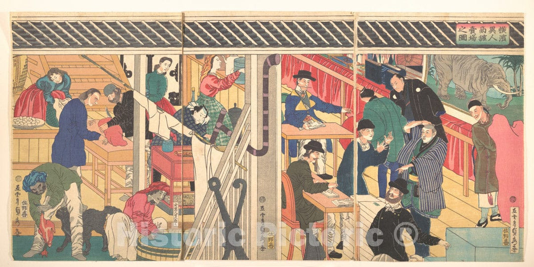 Art Print : Utagawa (Gountei) Sadahide - Foreign Business Establishment in Yokohama - Japan v.1 : Vintage Wall Art