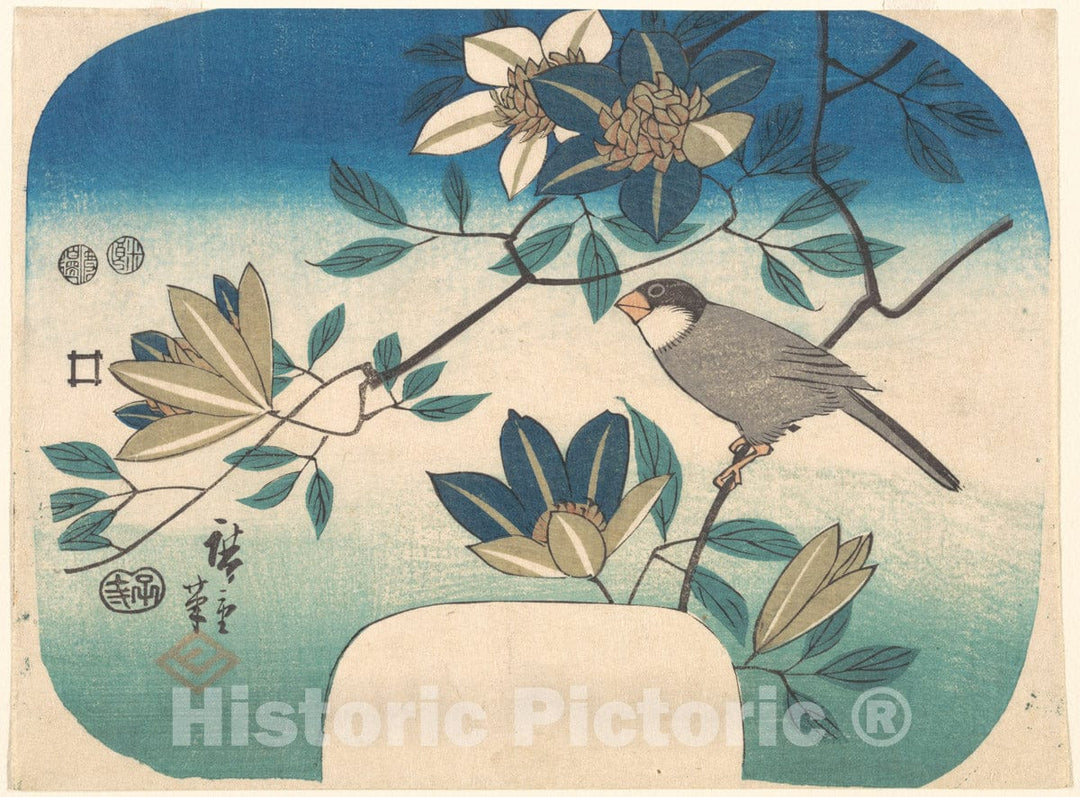 Art Print : Utagawa Hiroshige - Clematis and Bird - Japan : Vintage Wall Art