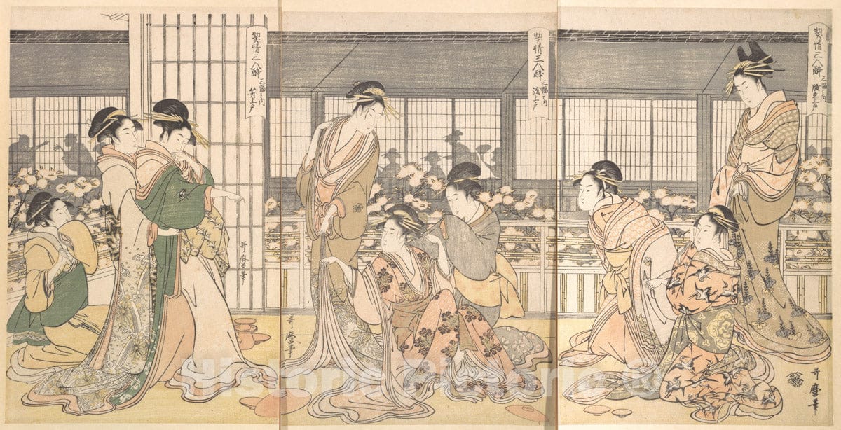 Art Print : Kitagawa Utamaro - Three Intoxicated Courtesans - Japan : Vintage Wall Art