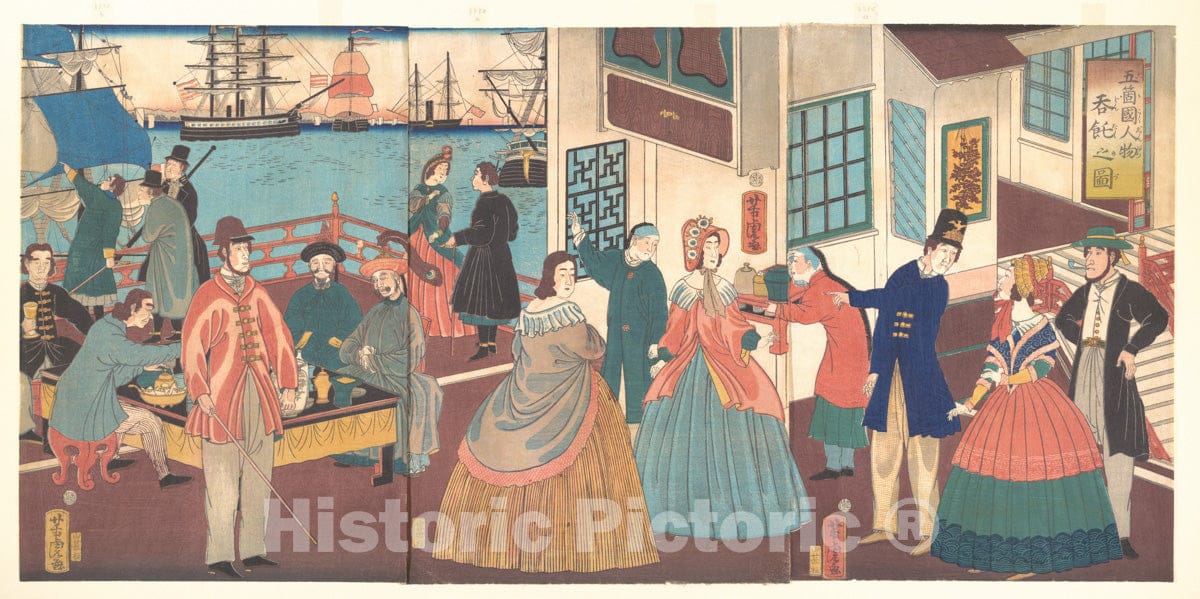 Art Print : Utagawa Yoshitora - People of The Five Nations - Japan : Vintage Wall Art