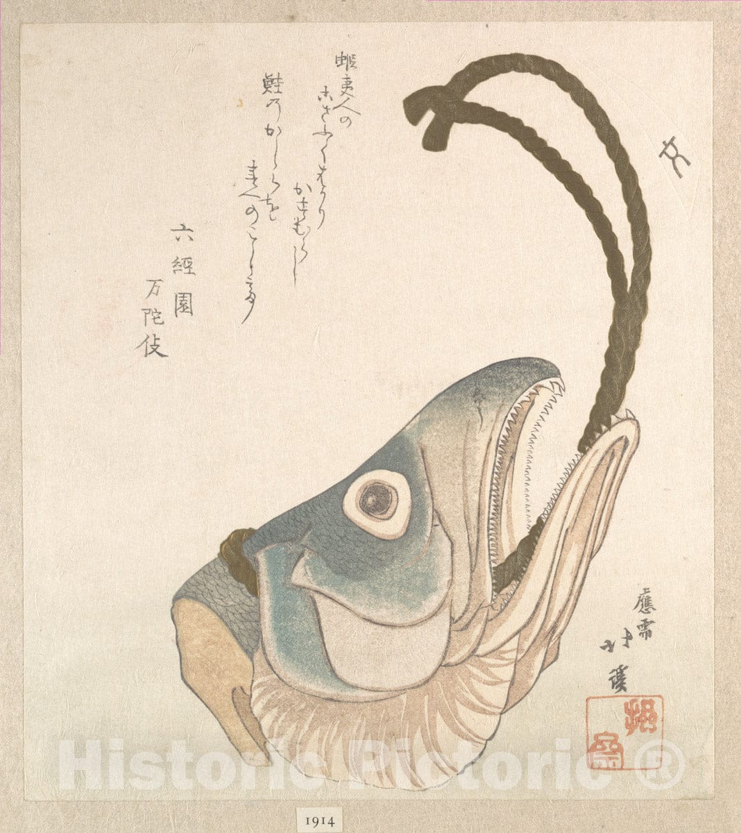 Art Print : Totoya Hokkei - Head of a Salmon - Japan : Vintage Wall Art