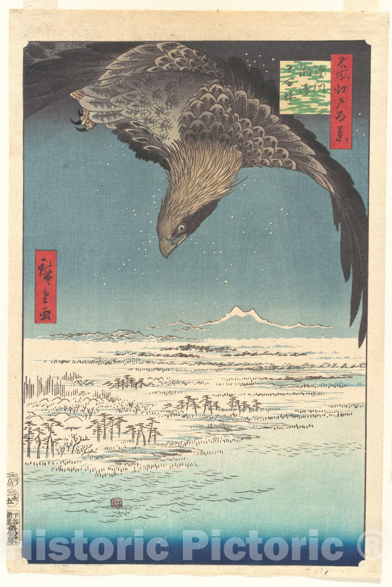 Art Print : “Jumantsubo Plain at Fukagawa Susaki,” from The Series One Hundred Famous Views of Edo - Artist: Utagawa Hiroshige - Created: 1856 : Vintage Wall Art