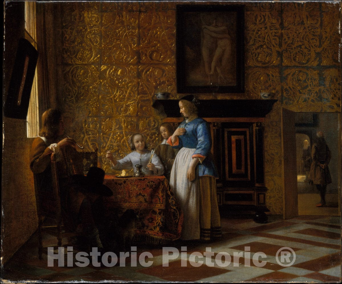 Art Print : Pieter de Hooch - Leisure Time in an Elegant Setting : Vintage Wall Art