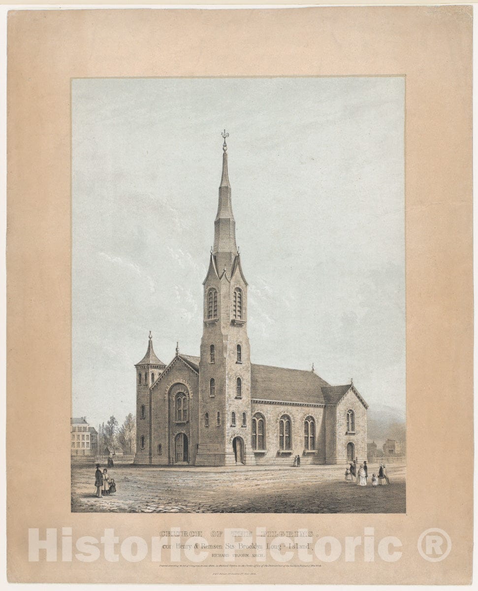 Art Print : Frances Flora Bond Palmer - Church of The Pilgrims, Brooklyn, New York : Vintage Wall Art