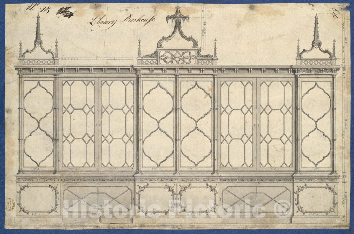 Art Print : Thomas Chippendale - Library Bookcase, from Chippendale Drawings, Vol. II 4 : Vintage Wall Art