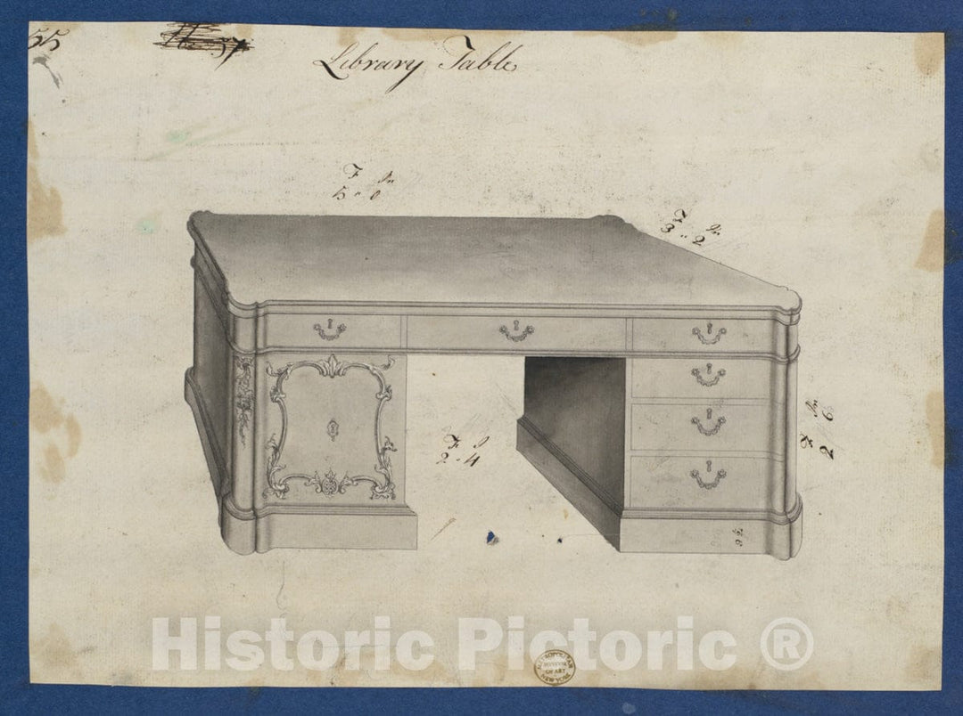 Art Print : Thomas Chippendale - Library Table, from Chippendale Drawings, Vol. II 2 : Vintage Wall Art