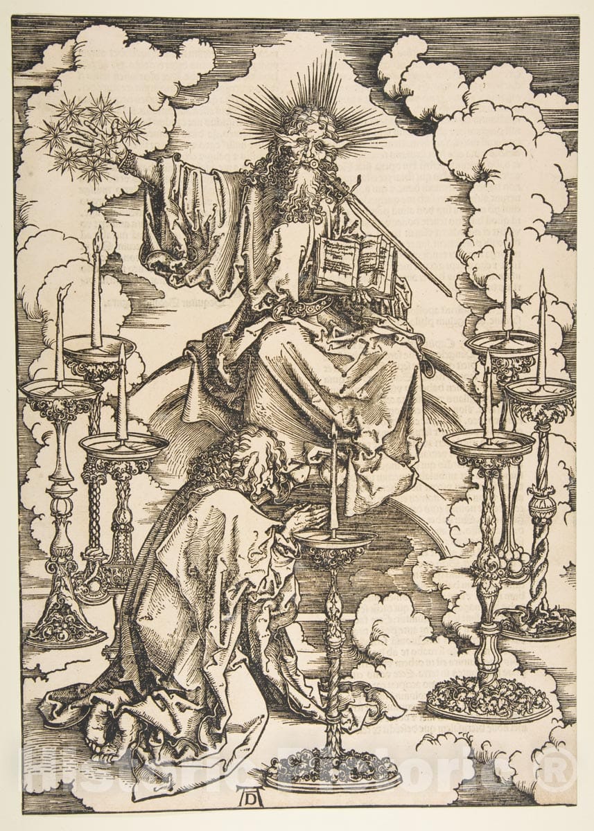 Art Print : Albrecht Dürer - Saint John Beholding The Seven Golden Candlesticks, from The Apocalypse 1 : Vintage Wall Art