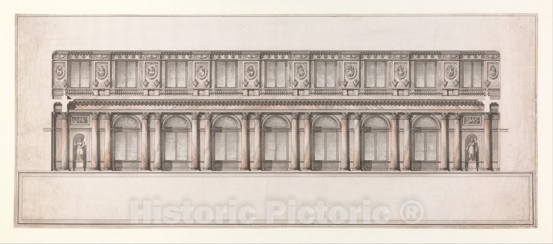 Art Print : Giacomo Quarenghi - Longitudinal Section of Great Throne Room (Saint George's Hall), Winter Palace, Saint Petersburg : Vintage Wall Art