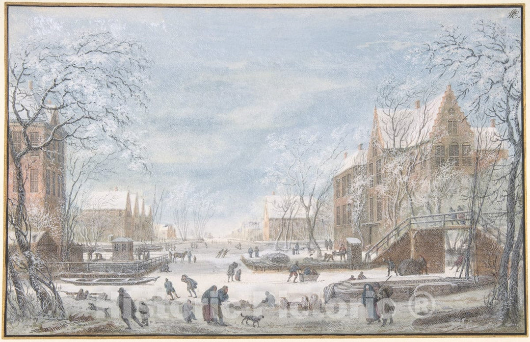 Art Print : Abraham Rademaker - Snow Falling on a Dutch Town : Vintage Wall Art