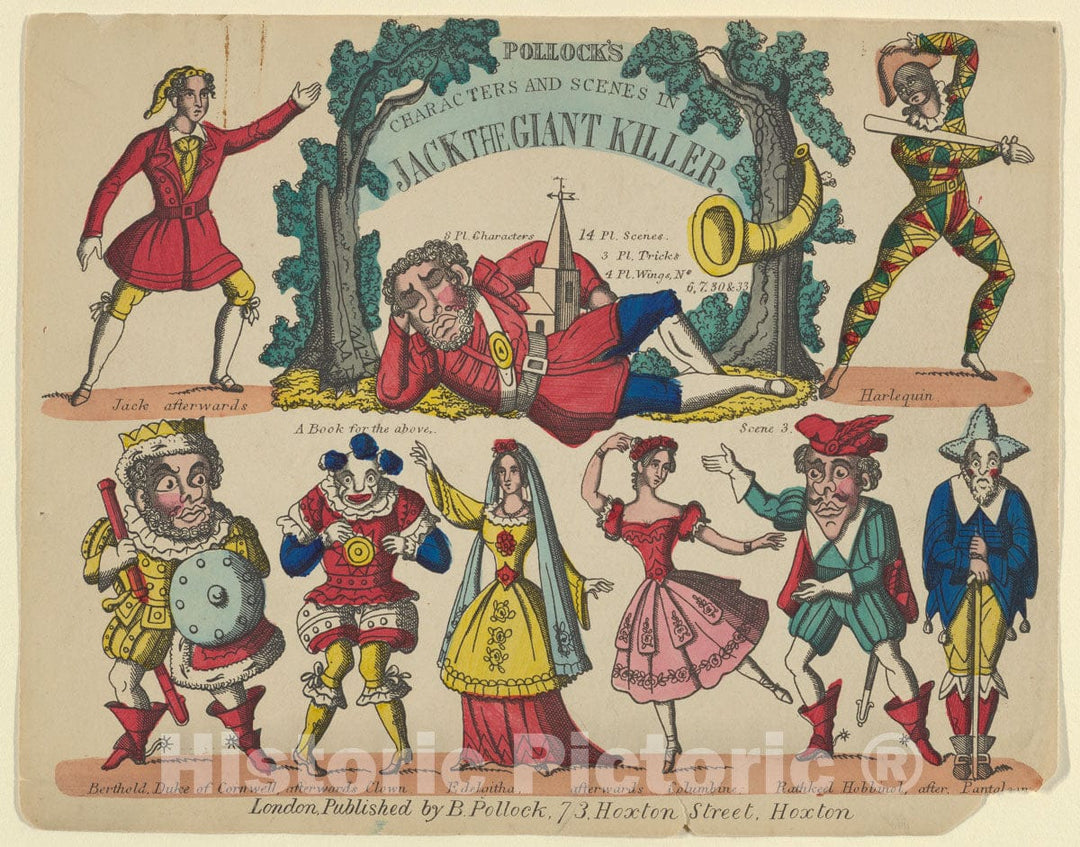 Art Print : Benjamin Pollock - Characters and Scenes, from Jack and The Giant Killer, Plate 1 for a Toy Theater : Vintage Wall Art