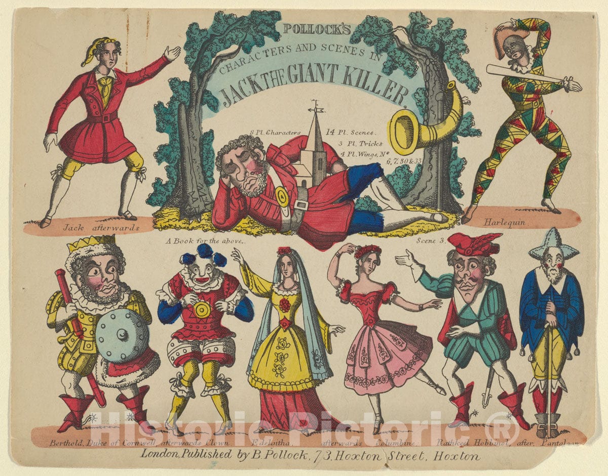 Art Print : Benjamin Pollock - Characters and Scenes, from Jack and The Giant Killer, Plate 1 for a Toy Theater : Vintage Wall Art