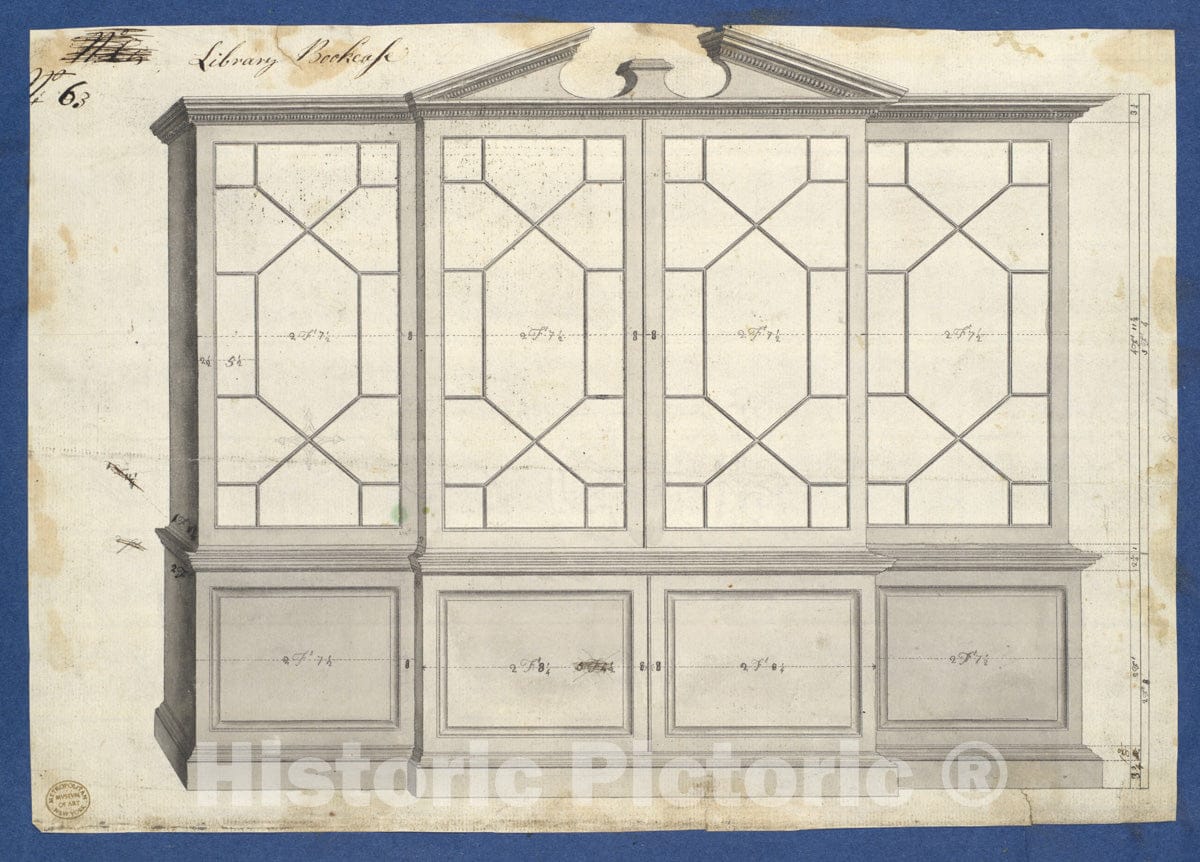 Art Print : Thomas Chippendale - Library Bookcase, from Chippendale Drawings, Vol. II 1 : Vintage Wall Art