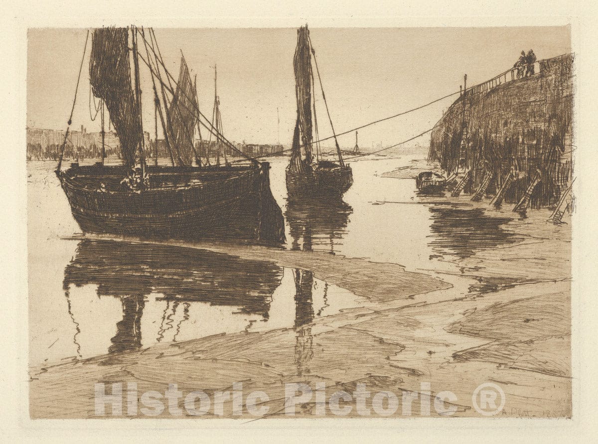 Art Print : Charles Adams Platt - Low Tide, Honfleur : Vintage Wall Art