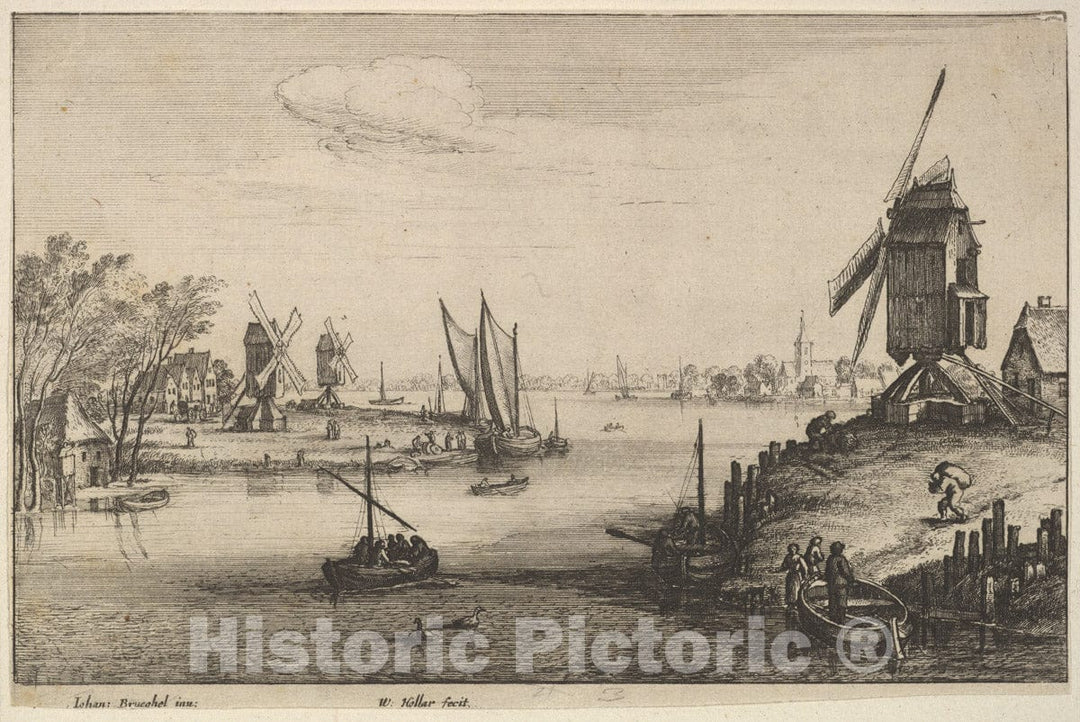 Art Print : Wenceslaus Hollar - The Three Windmills : Vintage Wall Art