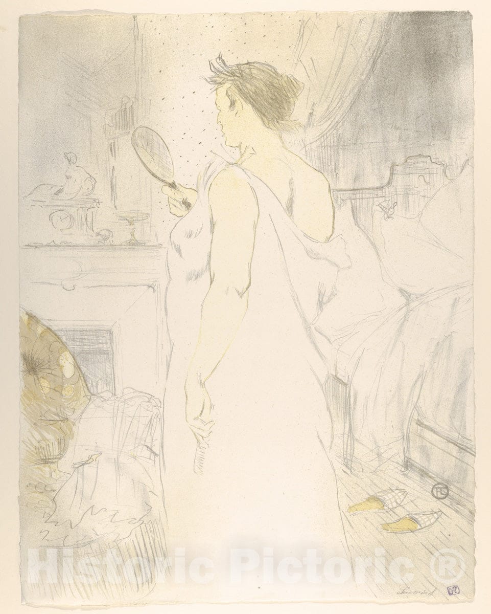 Art Print : Henri de Toulouse-Lautrec - Looking in a Mirror, from The Series Elles : Vintage Wall Art