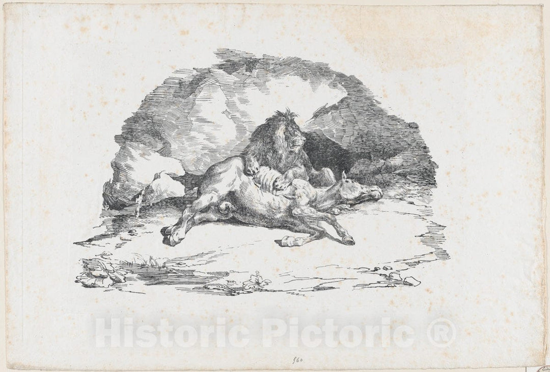 Art Print : Théodore Gericault - Lion Devouring a Horse 2 : Vintage Wall Art